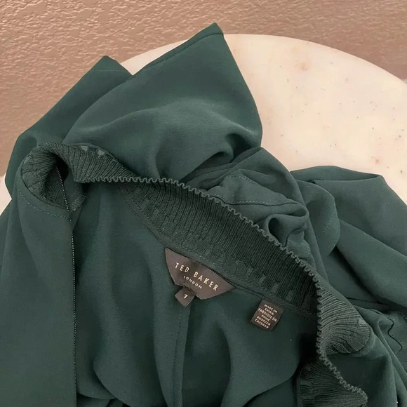 Ted Baker London Bianka Zip-Neck Blouse Size 1 4 Forest Green Mock Neck - Picture 8 of 10